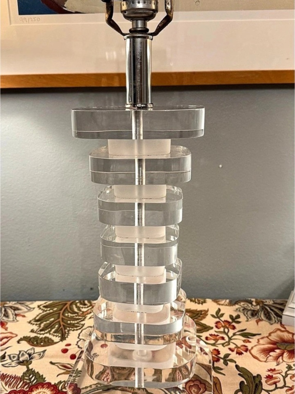 Vintage 1970’s Stacked Clear & Frosted Lucite Lamp in the manner of Karl Springe